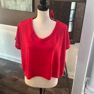 Zenana red cropped v neck short sleeve sweater, size XL